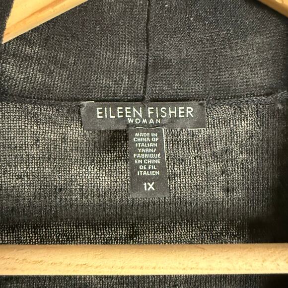 Eileen Fisher Black Polished Linen Rib Lightweight Cardigan Sweater Plus Size 1X - Picture 6 of 7